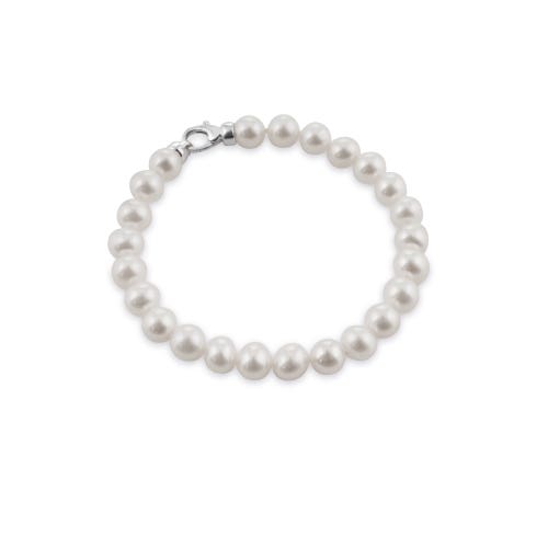 Silver bracelet with diamond and white freshwater pearls