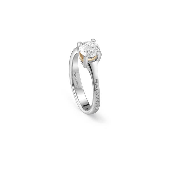 Anello di fidanzamento in oro bianco e oro rosa con diamante, colore F, purezza SI BATTITO SALVINI 20074770_c - 1