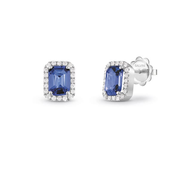 White gold earrings with diamonds and tanzanite