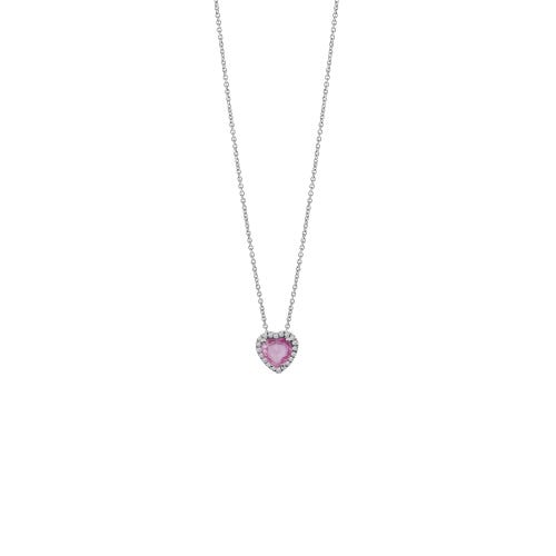 White gold necklace with diamonds and pink sapphires
