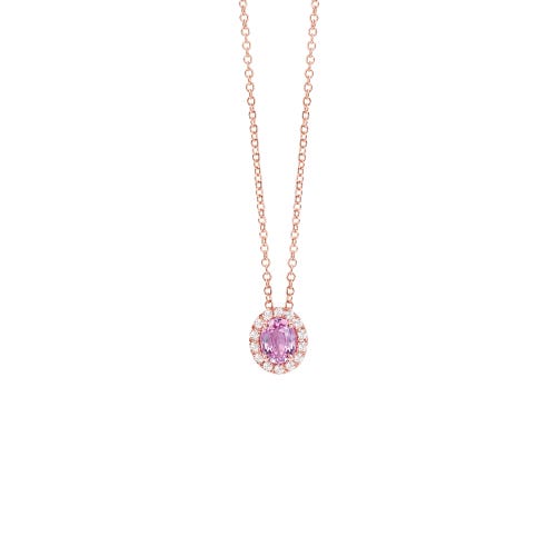Pink gold necklace with diamonds and pink sapphire